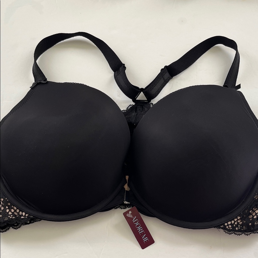 Adore Me Black Smooth Lace-Back Push-Up Bra